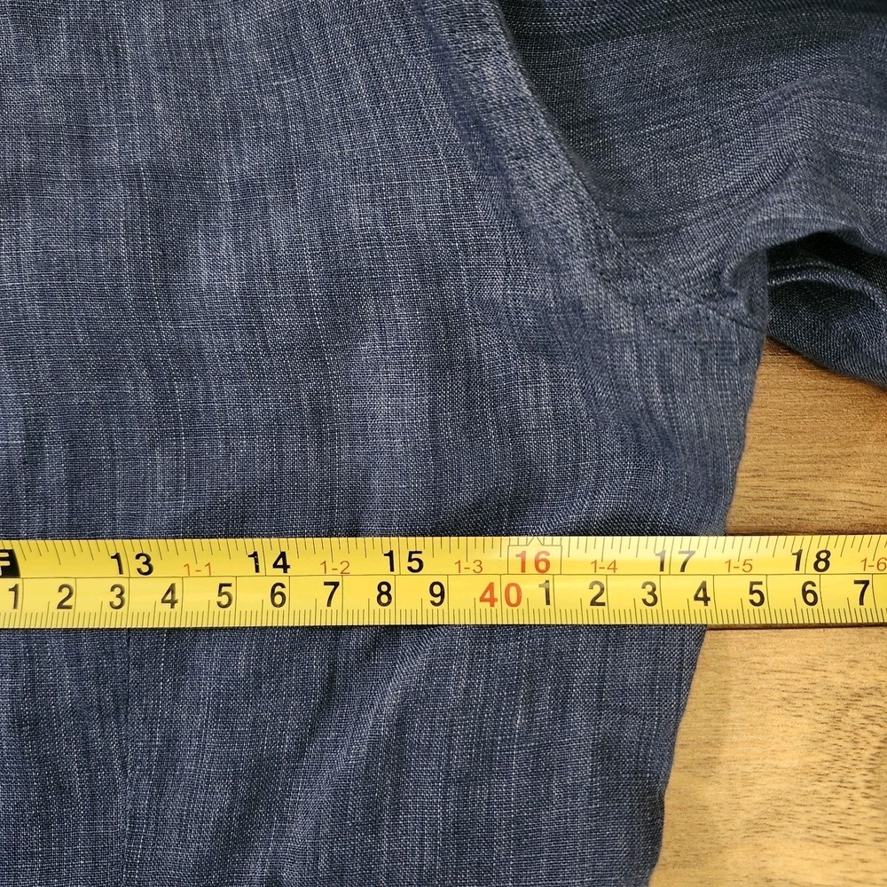 Lauren Ralph Lauren Denim Chambray Shirt Linen Shoulder Epaulets Petite Small - Picture 3 of 9